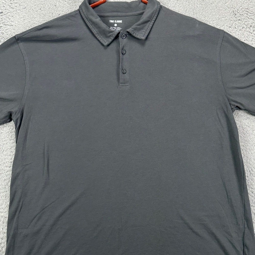 True Classic Polo Shirt Mens XL Gray Short Sleeve Solid Cotton Blend Activewear